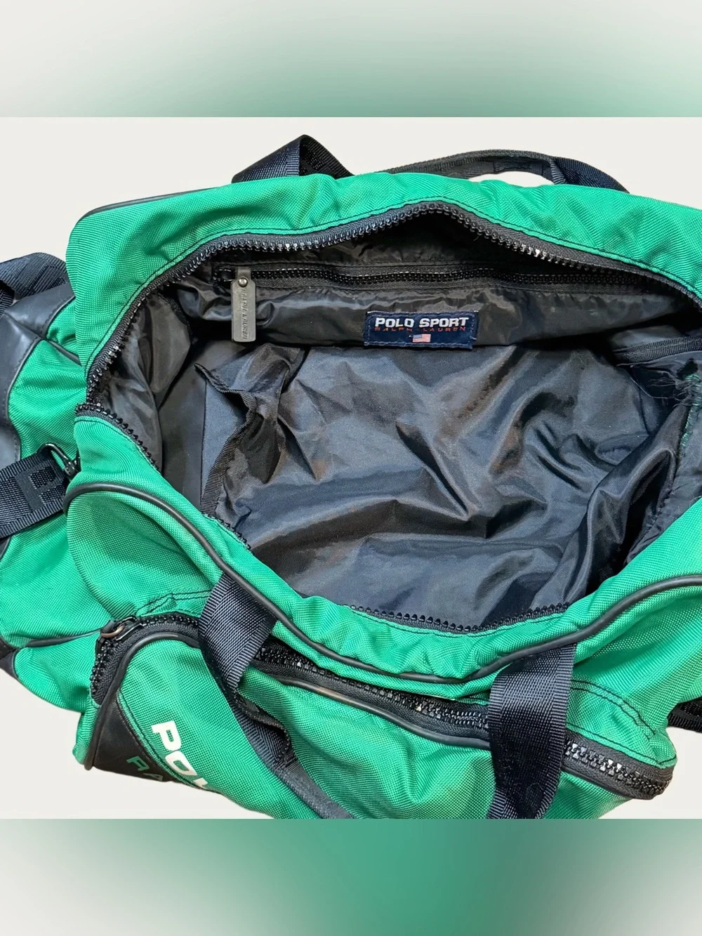 Vintage Polo Sport Ralph Lauren Green Duffel Bag Soft Case Shoe Compartment Gym